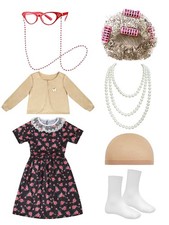 Kinder Satz Bedrucktes Kleid Outfit Party Kostüm Mottoparty Oma-Cosplay Gläser