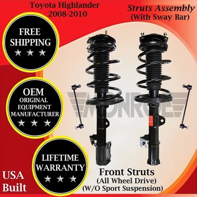 Monroe OEM Front Struts W/ Sway Bar For 2008-2010 Toyota Highlander Lifetime Wa.