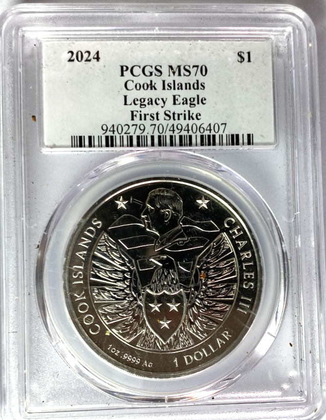 2024 $1 Cook Islands Legacy Eagle First Strike MS70 Silver Coin