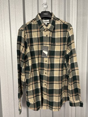 Marks & Spencer Heritage Kariertes Hemd Reine Baumwolle 2XL Dunkelgrün Mix £35 OHNE ETIKETT