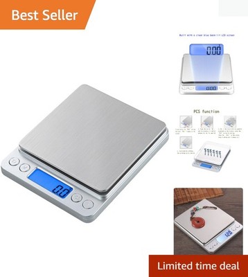 Compact Stainless Steel Digital Kitchen Scale with Blue Backlit LCD, 3kg/0.1g