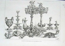 Original Old Antique Print Siviler Gilt Dinner Service For Mikado Japan 1876