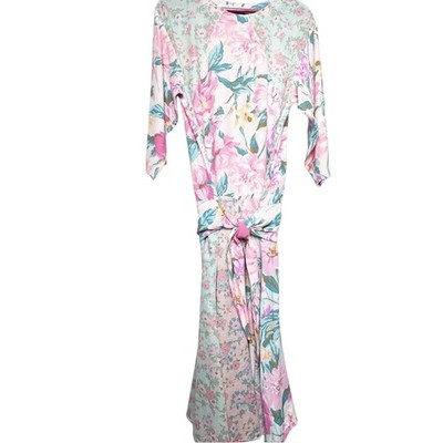 Vtg Carole Little Pastel Floral Patchwork Front Tie Midi Dress Women s Size S/M