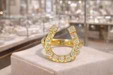 Horse Shoe Diamond Ring 13 Diamonds 1.56 Carat T.W. 14K SOLID Yellow Gold