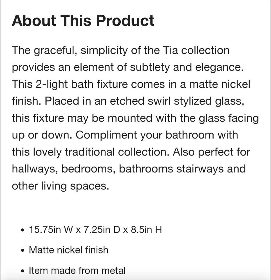 Luz de baño Tia 190016117, níquel mate nueva solo quedan 2. Las mejores ofertas en línea Foto 3 de 4