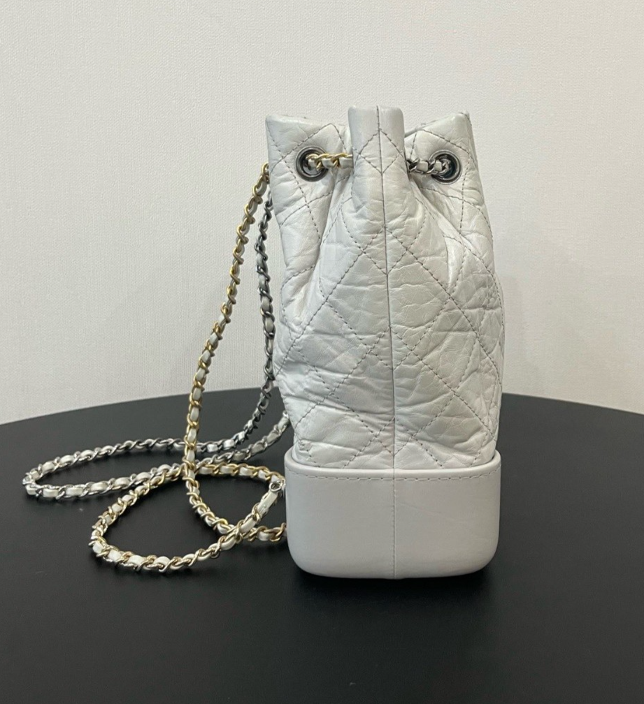 CHANEL Gabrielle PM Backpack Drawstring Chain Shoulder bag White