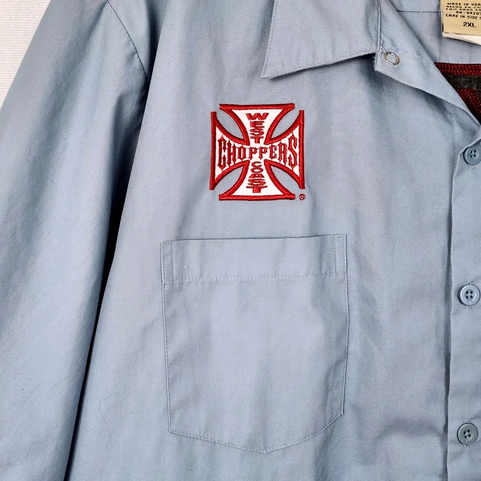 Camisa abotonada vintage West Coast Choppers Jesse James Work Wear para hombre 2XL azul Foto 4 de 4