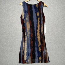 Nicole Miller Womens 8 Mesh Ruched Sheath Dress Abstract Blue Rust 90s Y2K Style