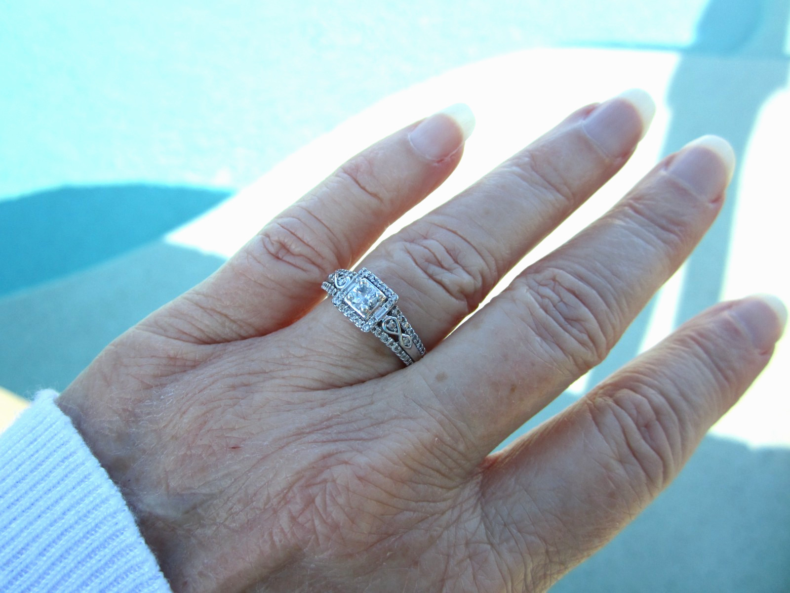 Solid White Gold Diamond Ring, Round and Baguette… - image 2