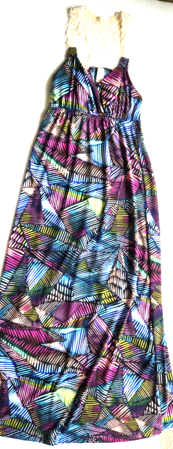 No Boundaries Multi-Color Empire Waist Lacy Strap & Back Long Maxi Dress S (3~5)
