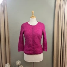 Vintage Burns Fuchsia Cardigan Sweater Mohair Wool Blend Size Small