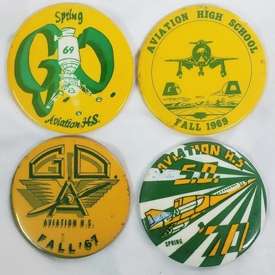 LOT OF 4 AVIATION HIGH SCHOOL QUEENS NY G.O. BUTTONS 1967-69-70 2.5''