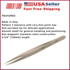 Hakko Stainless Non-Magnetic Precision Tweezers with Very Fine Point