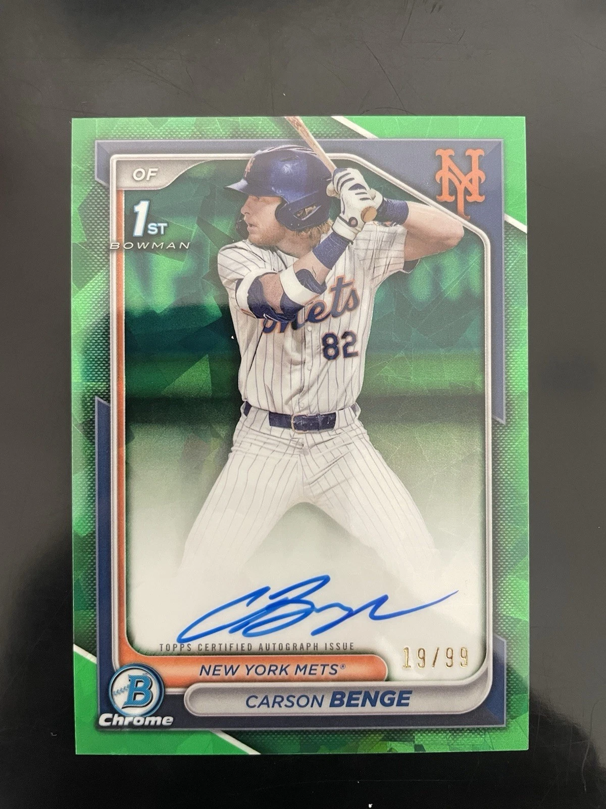 2024 Bowman Draft Sapphire Carson Benge Green Auto RC METS 19/99