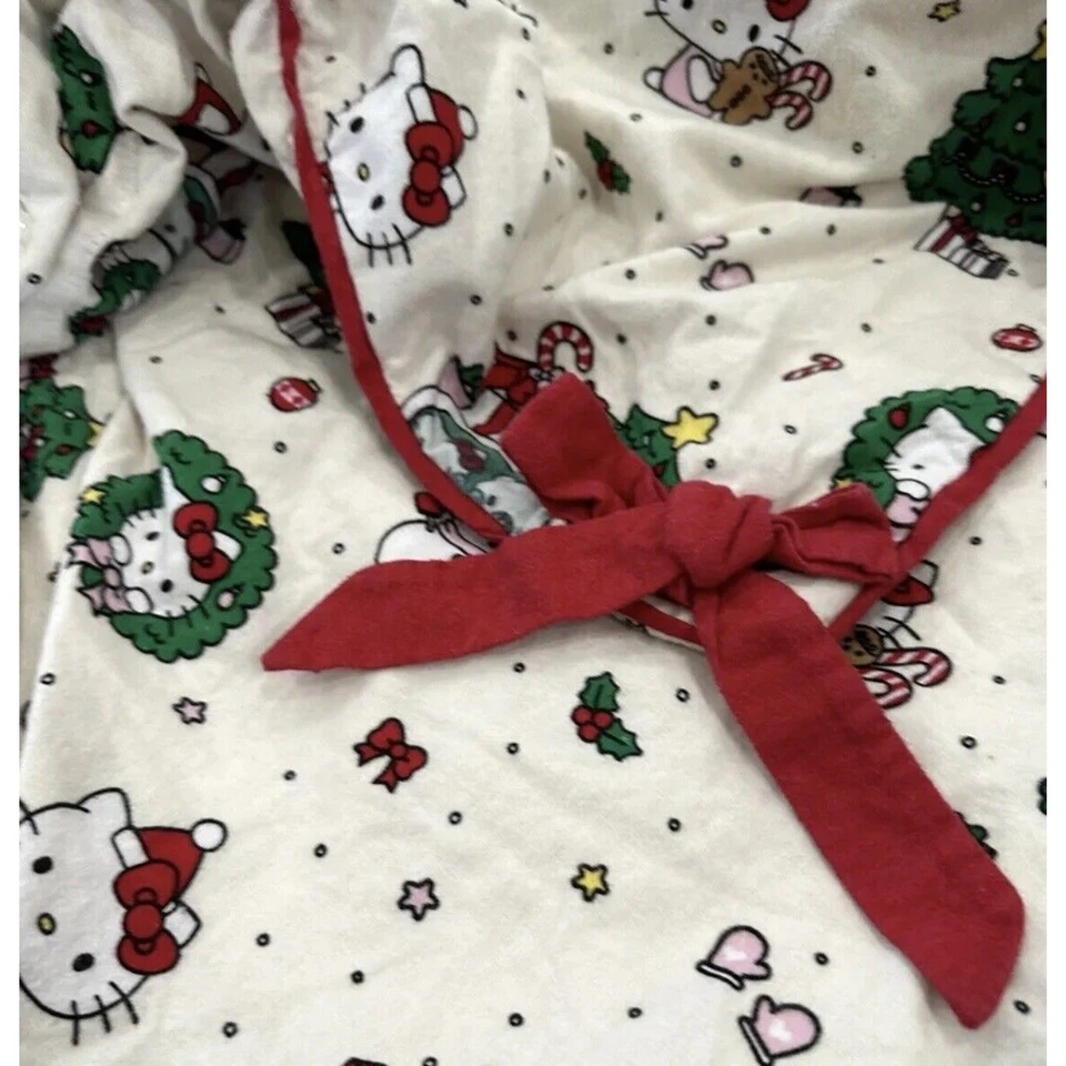 Pottery Barn подросток Hello Kitty фланель полный королева пододеяльник Рождество красный банты - Изображение 2 из 4