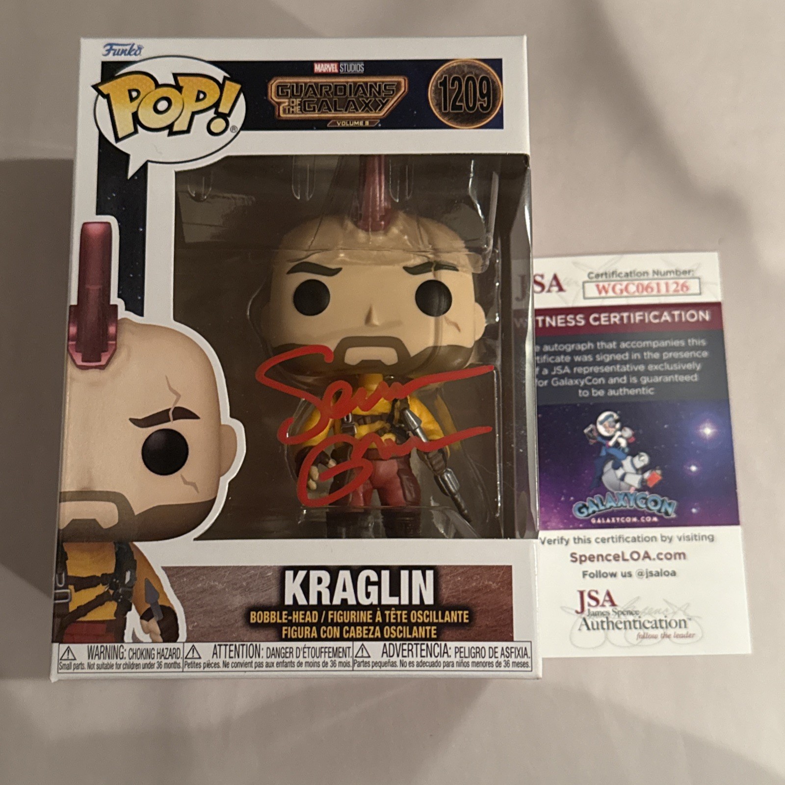 Sean Gunn Signed Kraglin #1209 Marvel Guardians Of The Galaxy Funko w/ JSA COA