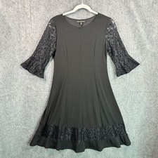 Ryan Michelle Dress Women's Black Small Lace Sleeves Flare Hem