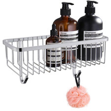 Wall Mounted Rectangle Shower Caddy Shower Basket with 2-Hooks in Stainless Stee