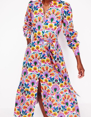 BODEN Hemdblusenkleid Mia Stufen neu mit Etikett - 8 Petite - elfenbein, dekorative Pusteblume
