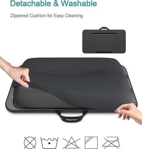 Lap Desk, Portable Laptop Stand with Washable Large: 21.8x12.1 In, Black - Afbeelding 2 van 7