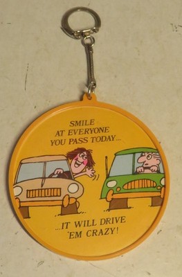 HTF Vintage Hallmark Photo Keychain Key Chain Smile at Everyone Drive 'Em Crazy
