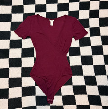 forever 21 maroon short sleeve plunge v neck bodysuit