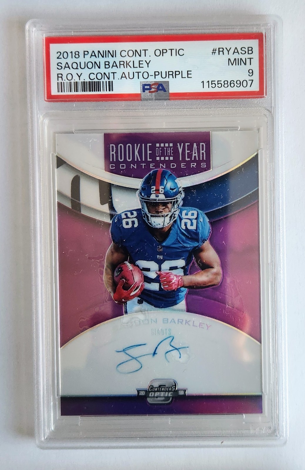 Saquon Barkley Panini Contenders Optic Rookie of the Year Contenders Autographs #RYASB Purple