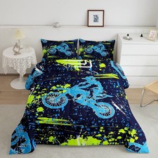 Dirt Bike Comforter Set Extreme Sports Bedding Set for Boys Girls Decor Racin...