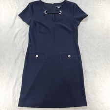 Tommy Hilfiger Navy Blue Cap Sleeve Sheath Dress Gold Hardware Workwear Size 6