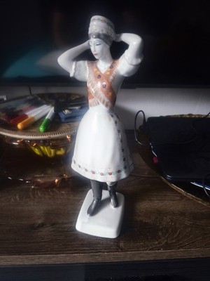 Vintage Hollohaza Hungary hand painted porcelain statue of young lady