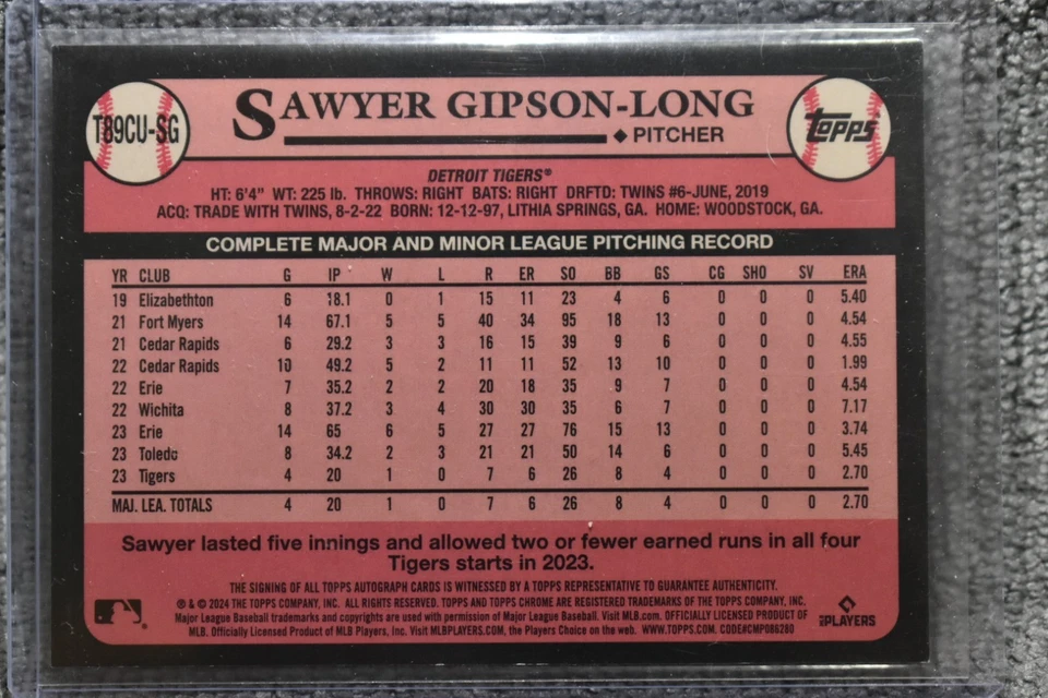 2024 Topps Update 1989 Chrome - Sawyer Gipson-Long #T89CU-SG 79/199 (AU, RC) - Image 2 of 2