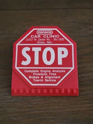 Vintage Conoco Car Clinic Omaha, Nebraska 'STOP' Bag Clip Mechanic Shop Ad 