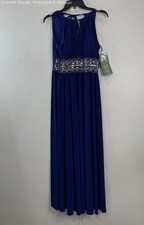 NWT R  M Collection Women's Blue Sequin Keyhole Tie Back Gown Size 4
