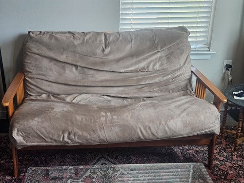 Futon Company Wood Frame Futon Sofa Bed Brown Solid Fabric Full Sleeper 58x42