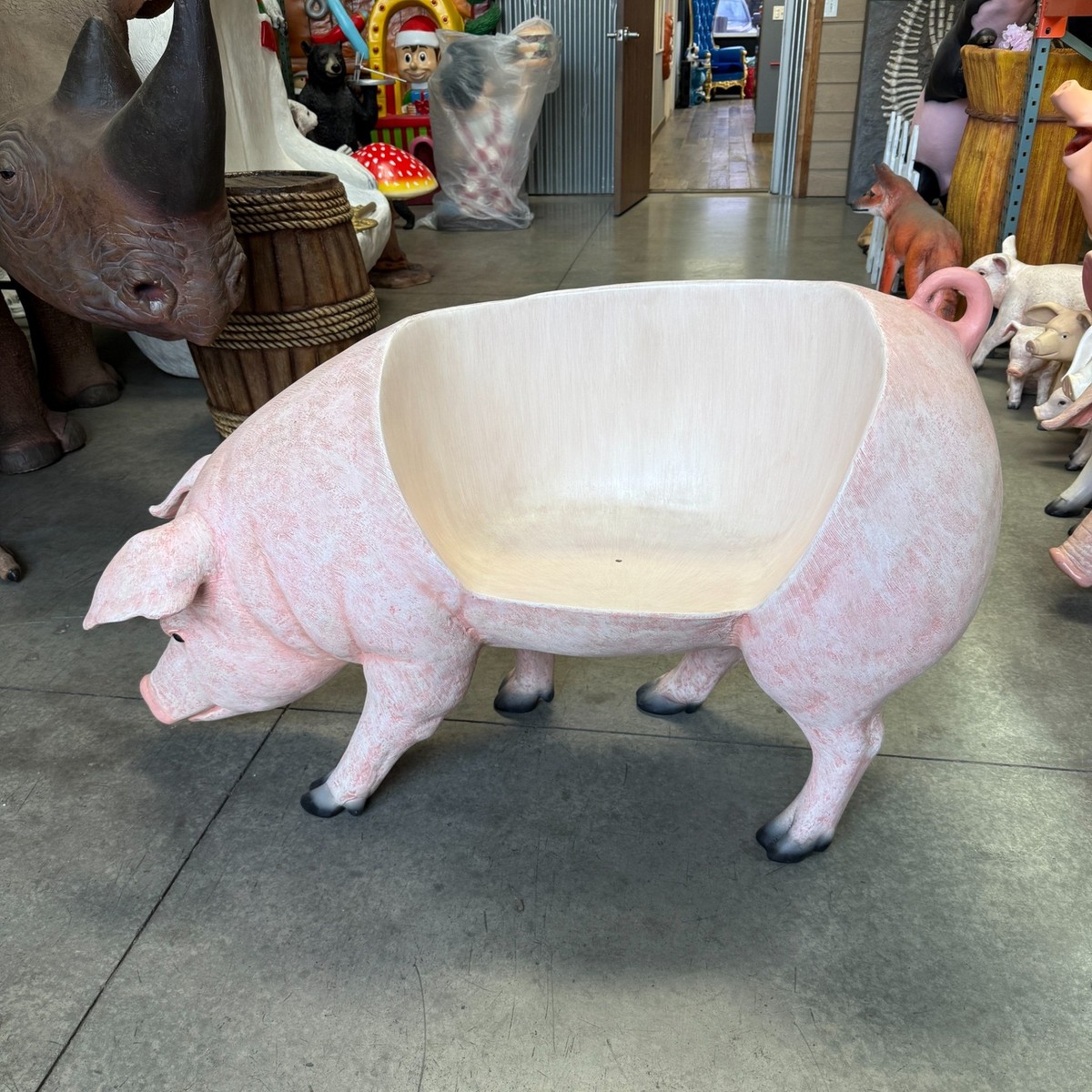 Pig Bench Life Size Resin Statue Countryside Farm Theme Seat Decor