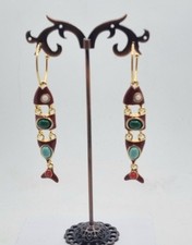 ORECCHINI A CERCHIO CON PESCE rosso scuro, orecchini estivi, orecchini da mare