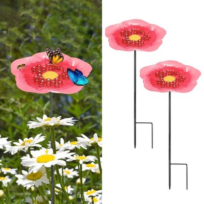 2-Pack Bee Watering Station, 21 Inch Iron Bee Bath for Garden [Rouge Color]