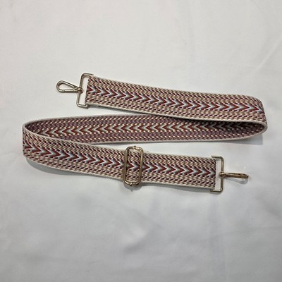 Woven Chevron Bag Strap Adjustable Gold Hardware Rust Blue Cream Boho 2'' Wide