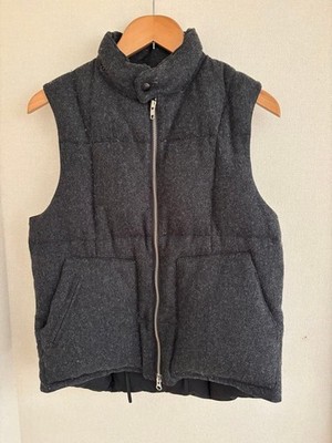 Engineered Garments Wool Down Vest Charcoal Double Zipper Removable Hood Used S
