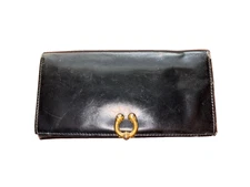 old vintage gucci black leather envelope wallet