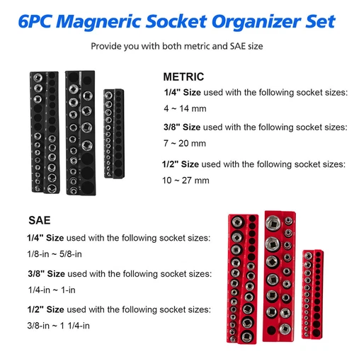 6pc/3pc Magnetic Socket Organizer Storage Holder 1/4" 3/8" 1/2" Drive SAE Metric - Picture 3 of 15
