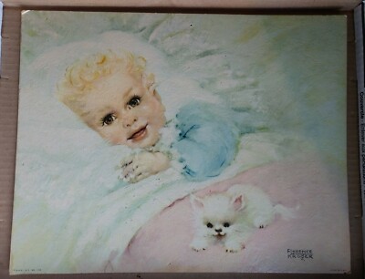 VTG Florence Kroger Art Litho USA Wake Up Time Baby KITTEN 11 x 14 Winde PRINTS