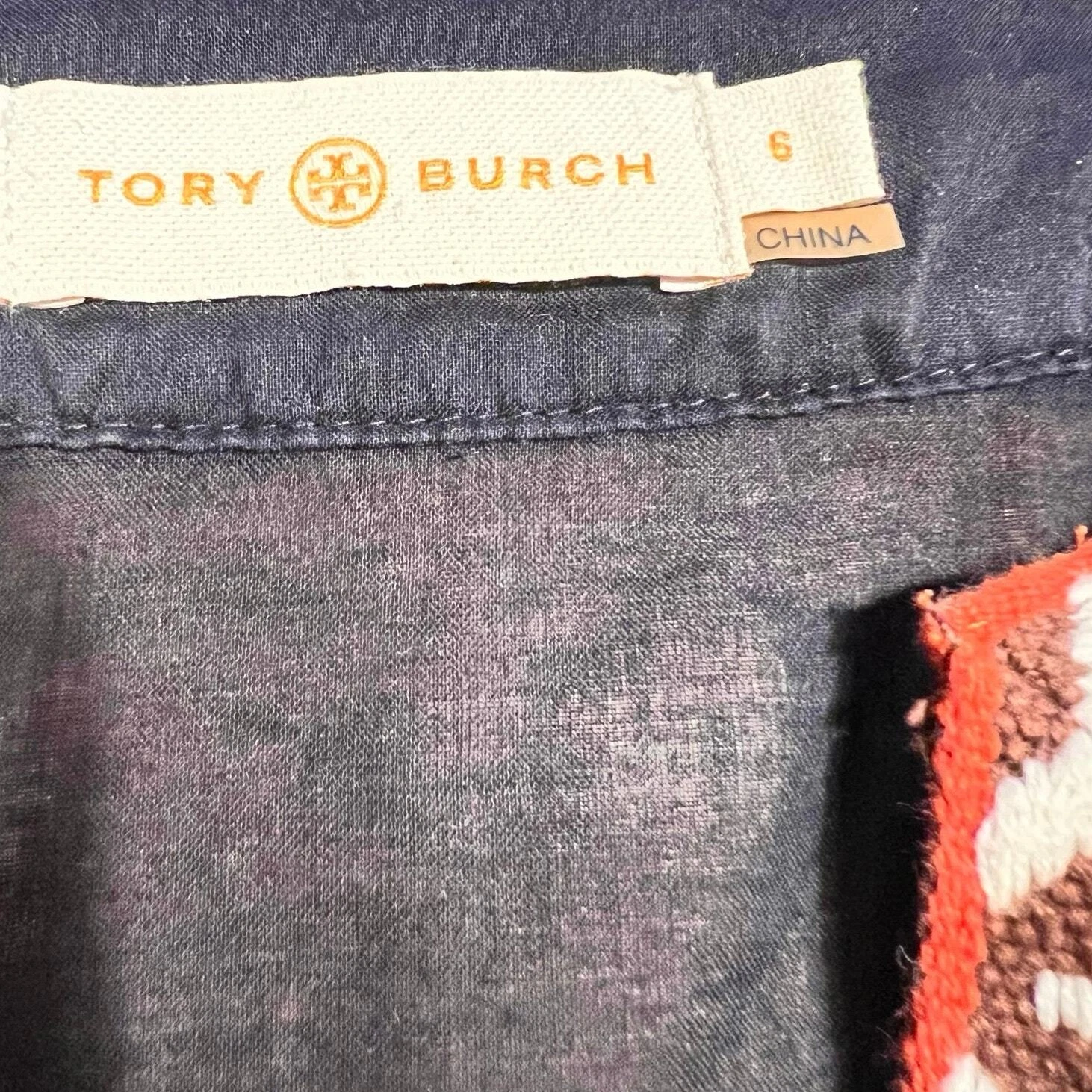 Tunica Tory Burch ricamata blu navy taglia 6 leggera trasparente casual boho spiaggia