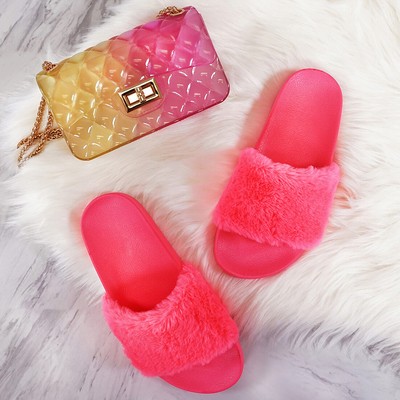 fuzzy footbed sandals