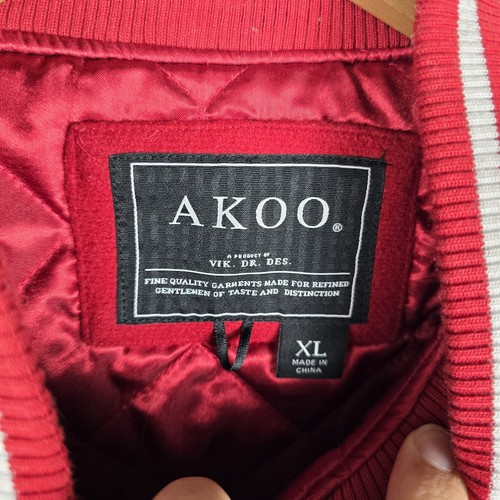 Akoo Kings No Rivals Prey Or Pray Slick Varsity Jacket Chili Pepper Red Wool XL - Picture 8 of 12