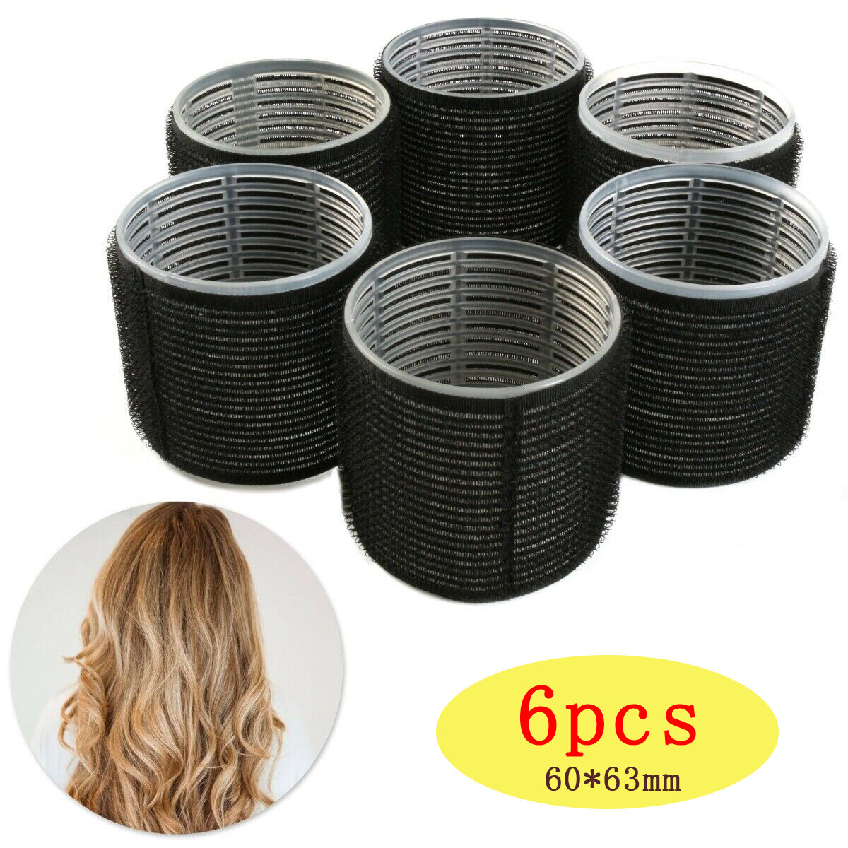 6x Jumbo Self Grip Hair Rollers Extra Large 60mm Bouncy Curl Salon