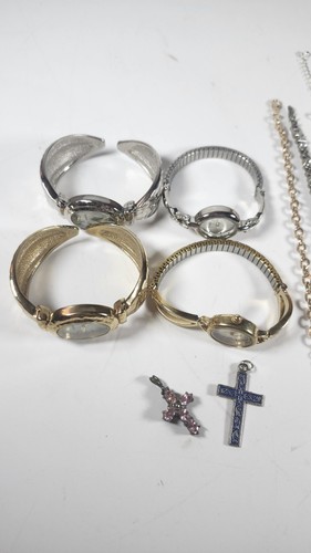Costume Jewelry Lot 13 Pieces Necklaces Bracelets Chains Watches Cross Pendants - Picture 3 of 9