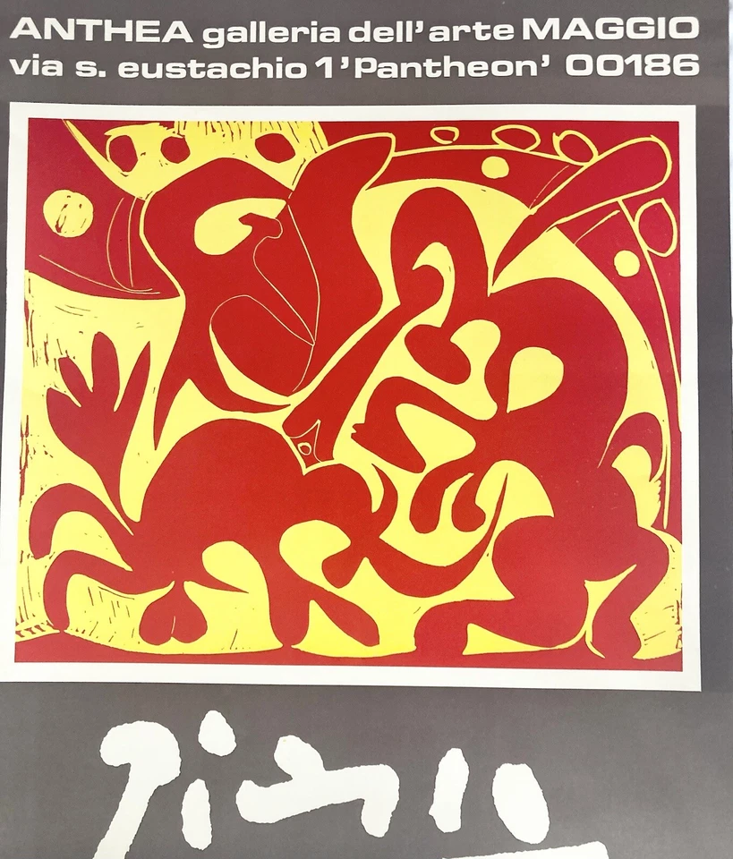 20 世纪 70 年代 Pablo Picasso “Bullfight in Red & Yellow” Anthea Gallery 宣传海报 28” — 第 3/4 张图片
