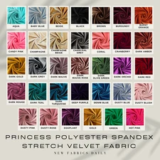 65 Colors Princess Polyester Spandex Stretch Velvet Fabric by the Yard