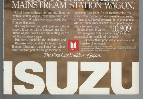 1987 ISUZU TROOPER II advertisement, Trooper 4x4 driving in water, print ad - Picture 3 of 3